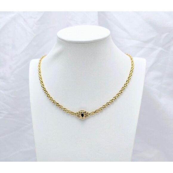 Unique 18K Yellow Gold Designer Cabochon Sapphire & Diamond Link Chain Necklace - Picture 6 of 16